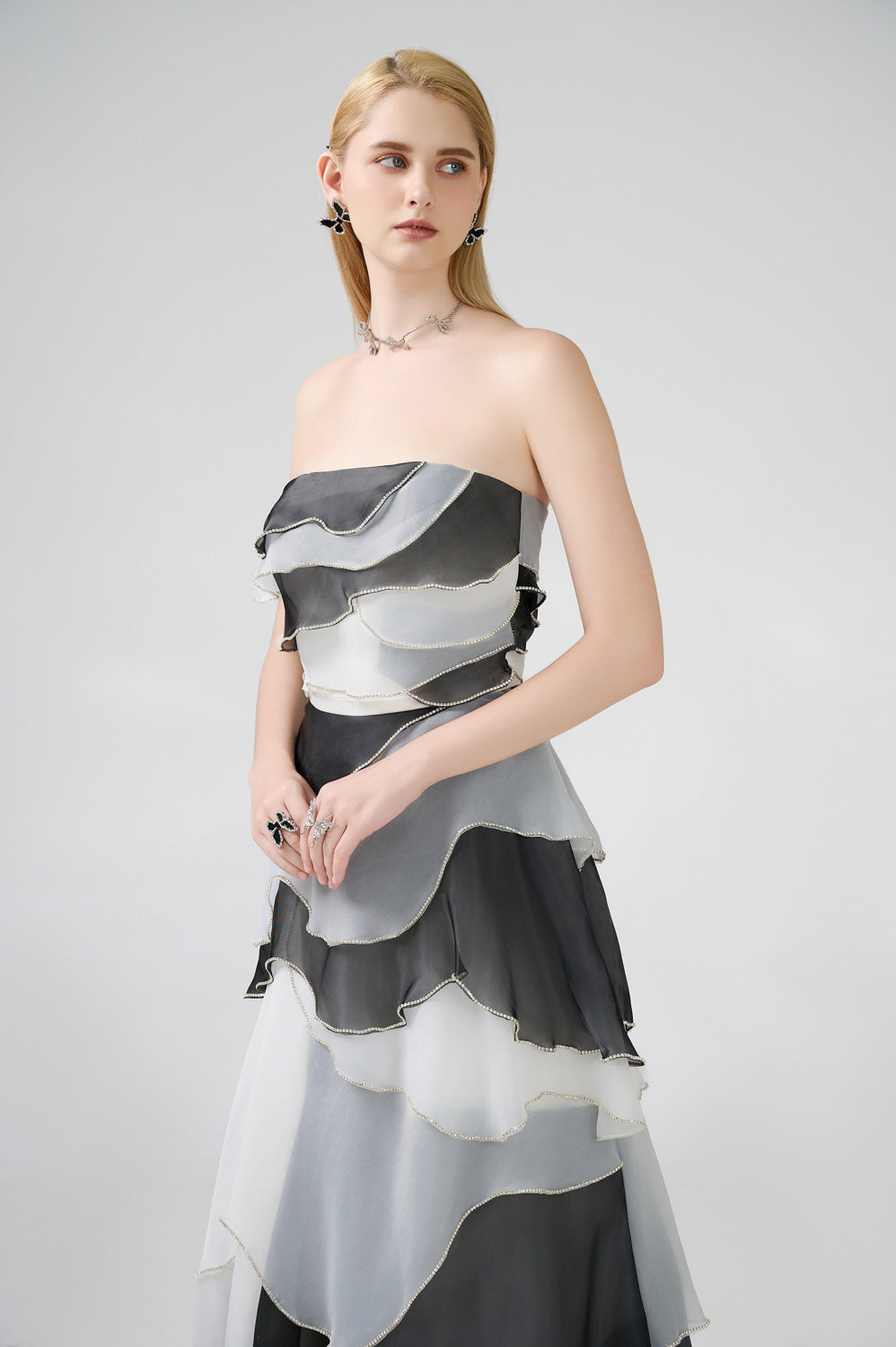 Bobby Strapless Back Zipper Organza Floor Length Dress