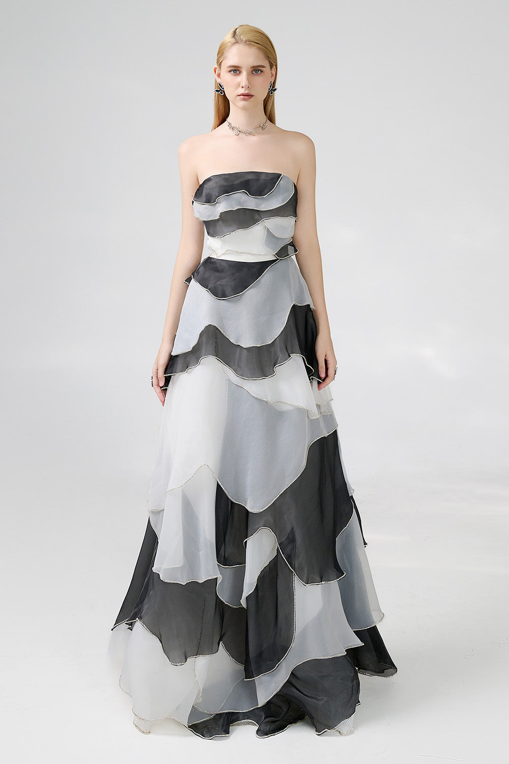 Bobby Strapless Back Zipper Organza Floor Length Dress