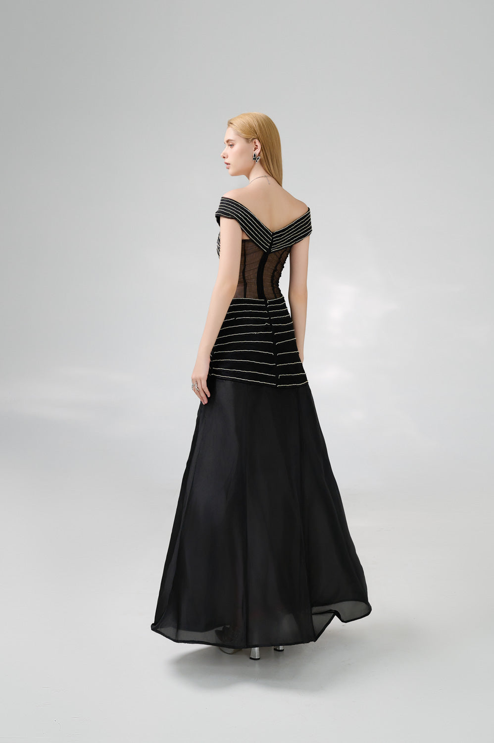 Hodges Drop Waist Off-Shoulder Organza Floor Length Dress