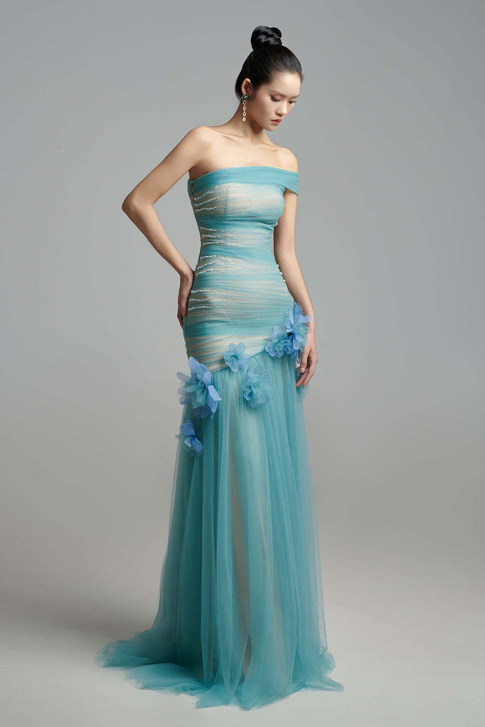 Meadow Drop Waist One Shoulder Organza Maxi Dress