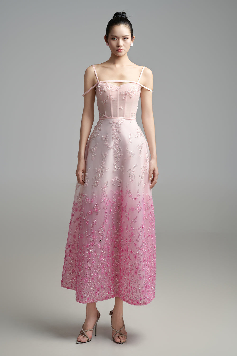 Jordan A-line Cold Shoulder Sleeved Polyester Maxi Dress
