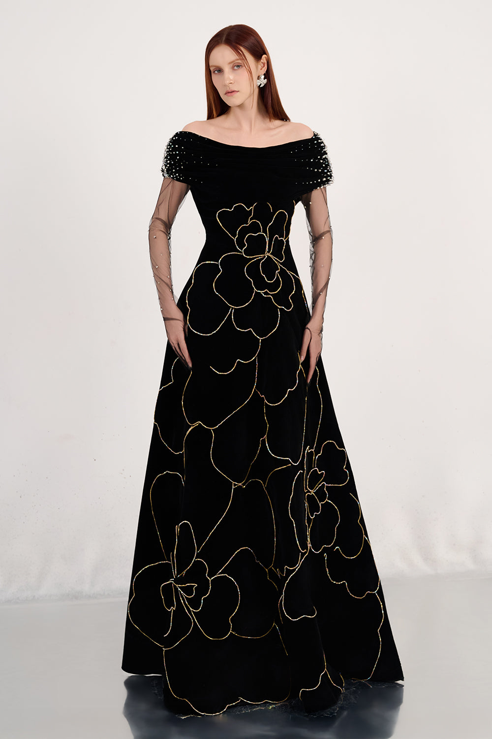 Charli Ball Gown Bead Velvet Maxi Dress