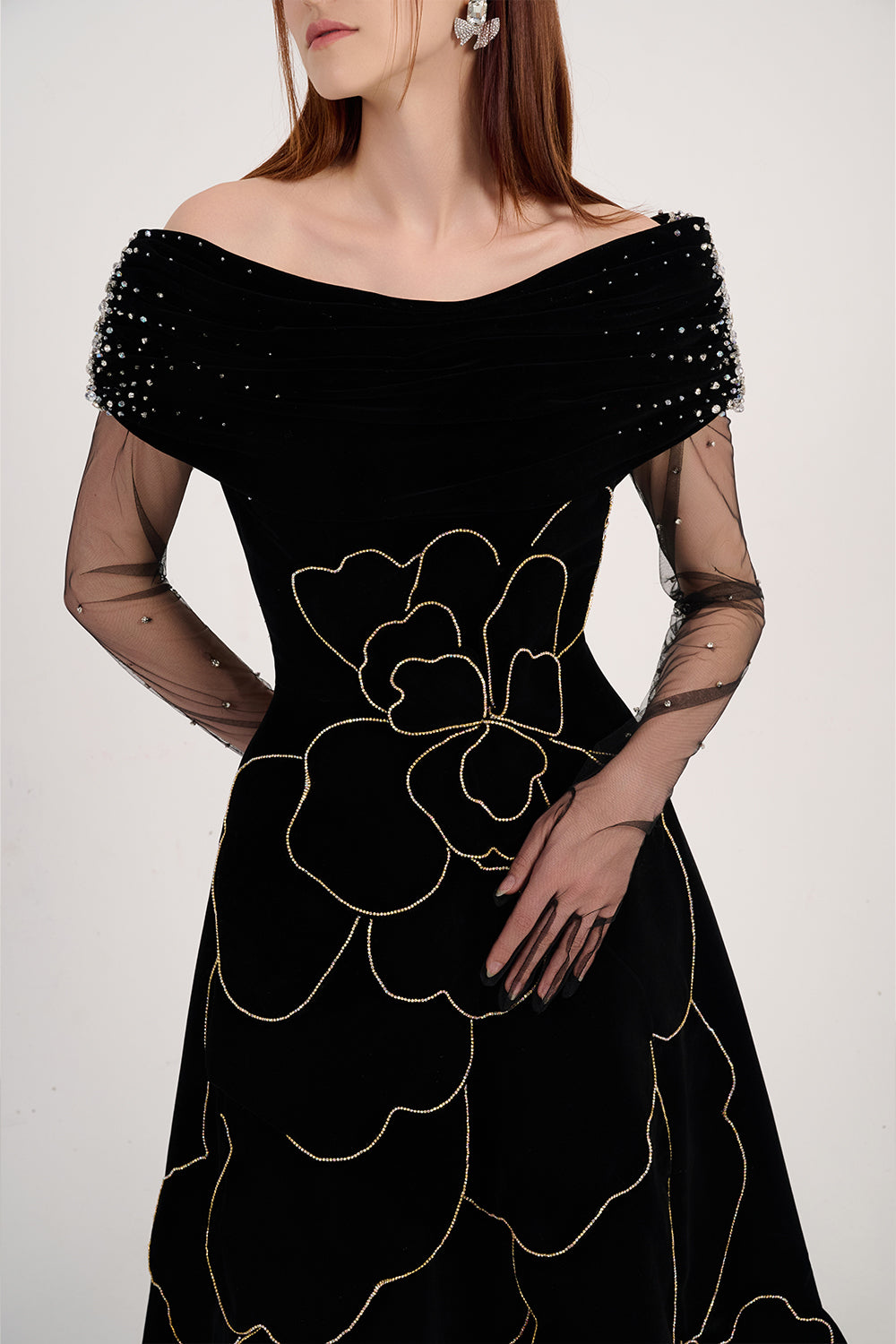 Charli Ball Gown Bead Velvet Maxi Dress