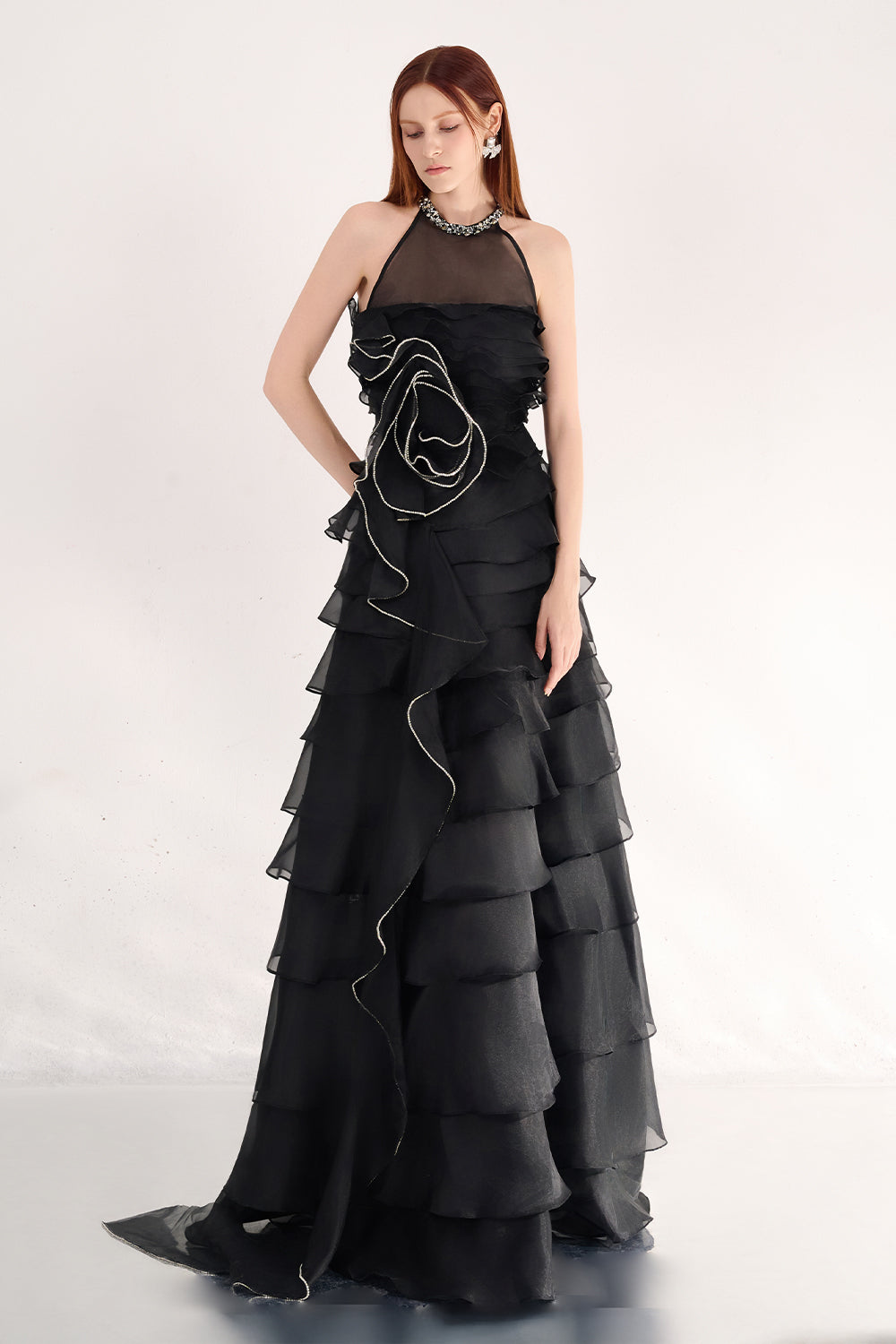 Hadley A-line Ruffle Layer Organza Maxi Dress