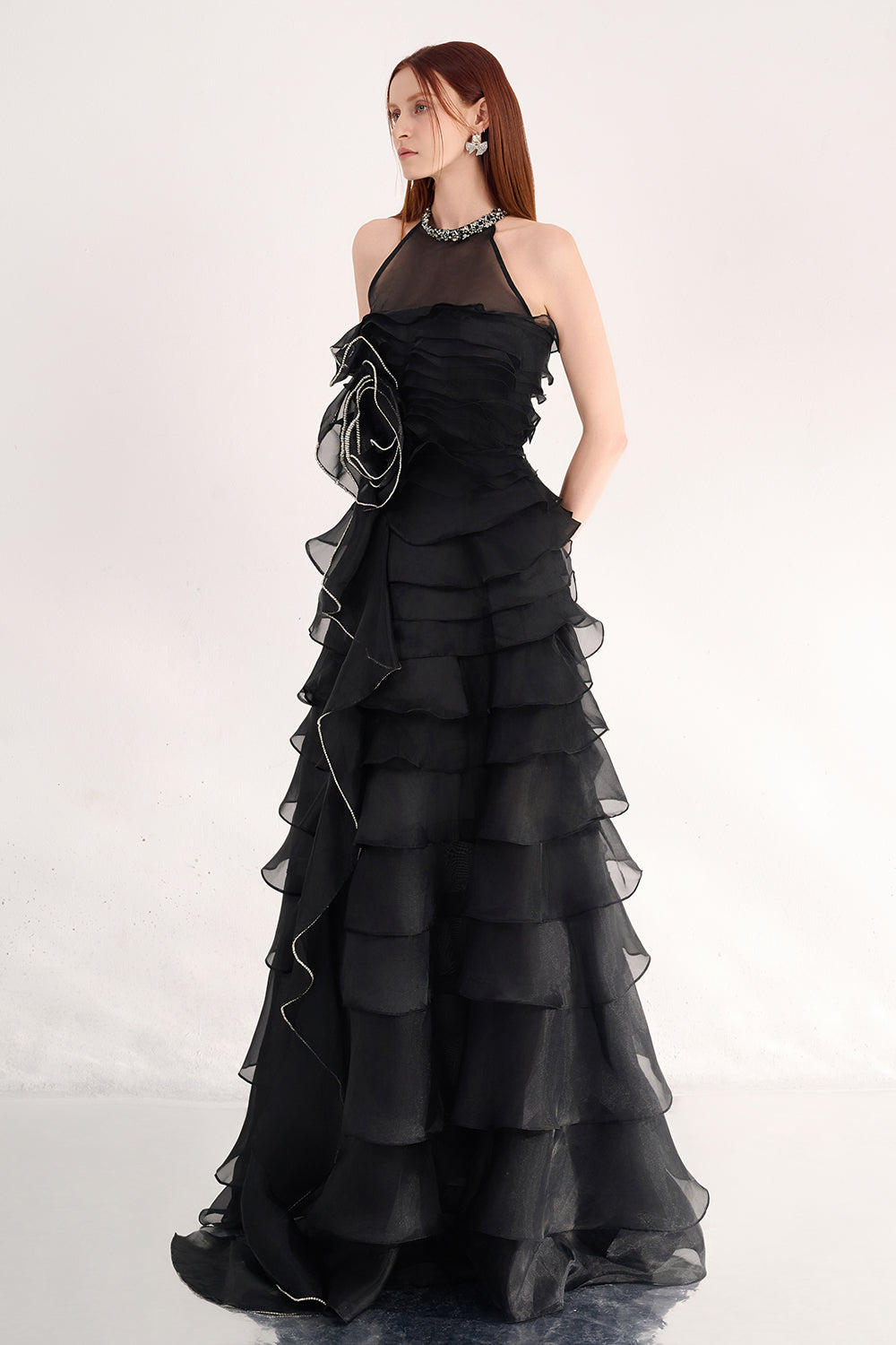 Hadley A-line Ruffle Layer Organza Maxi Dress