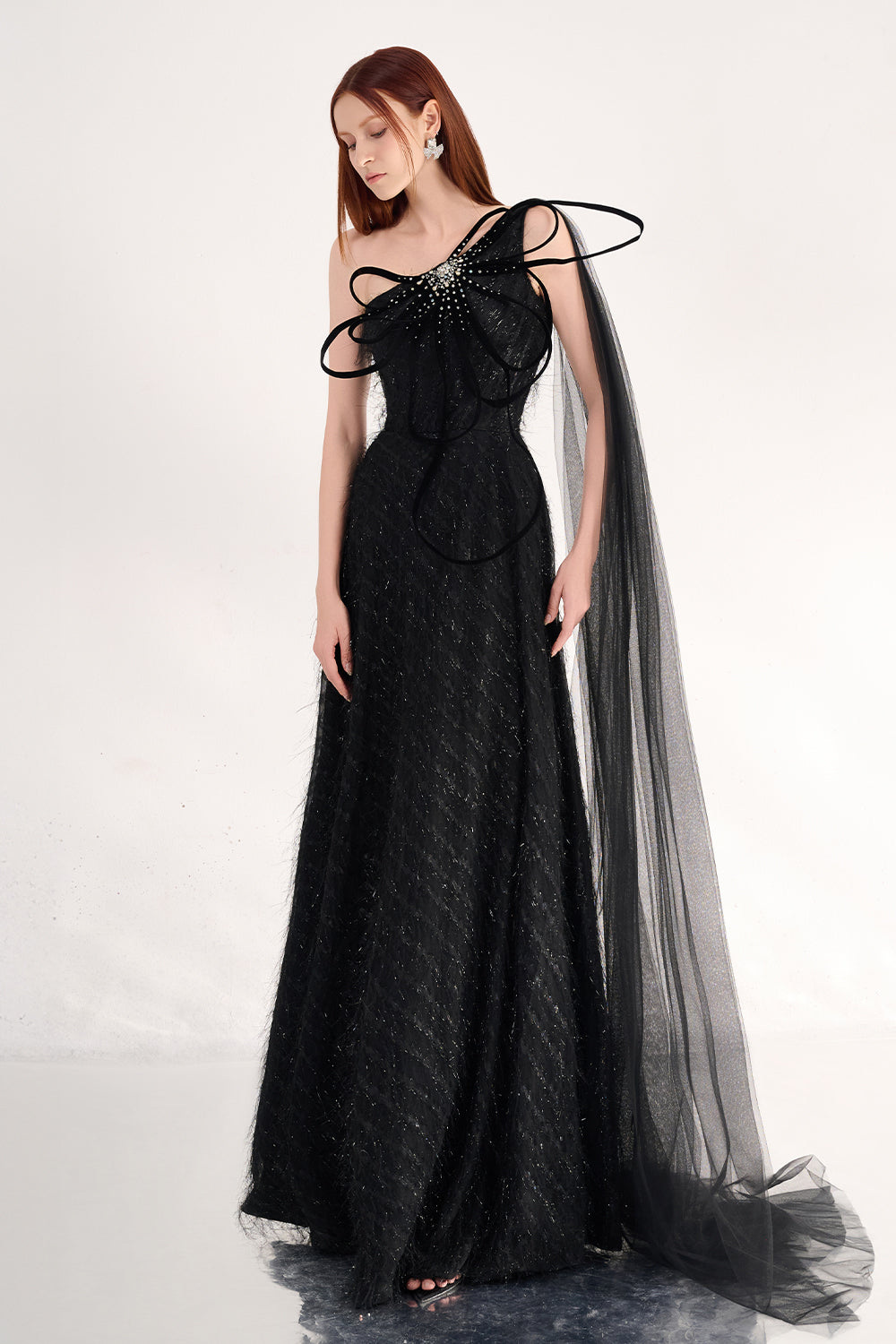 Delaney A-line One Shoulder Organza Maxi Dress