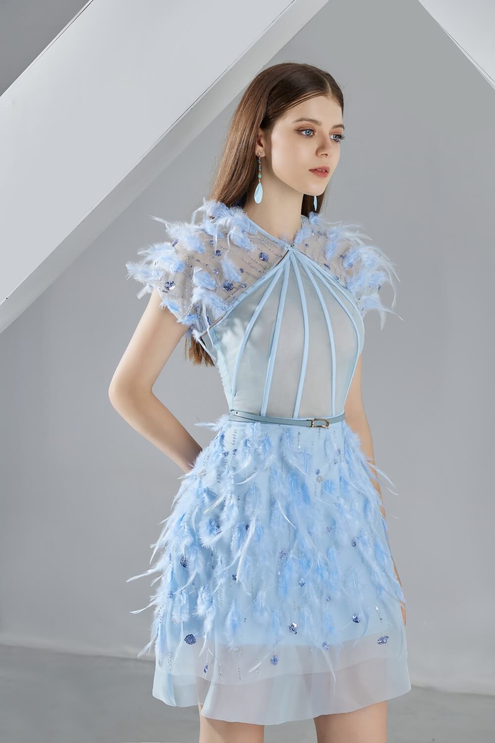 Briana A-line Halter Neck Organza Mini Dress