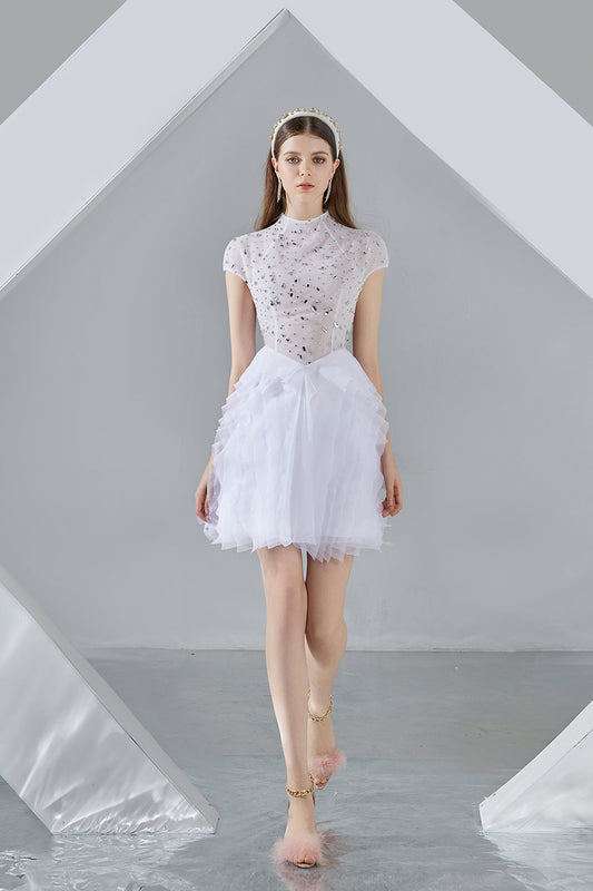 Savanna Puffy Short Sleeved Organza Mini Dress