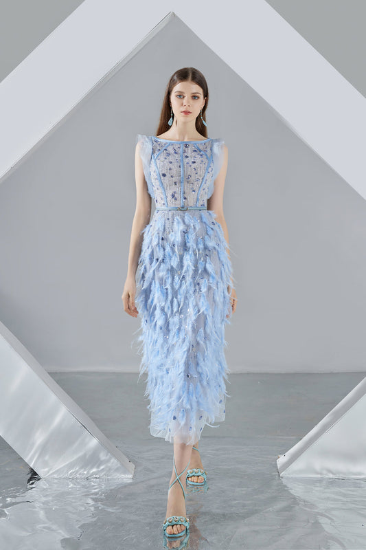 Laurel Straight Boat Neck Organza Midi Dress