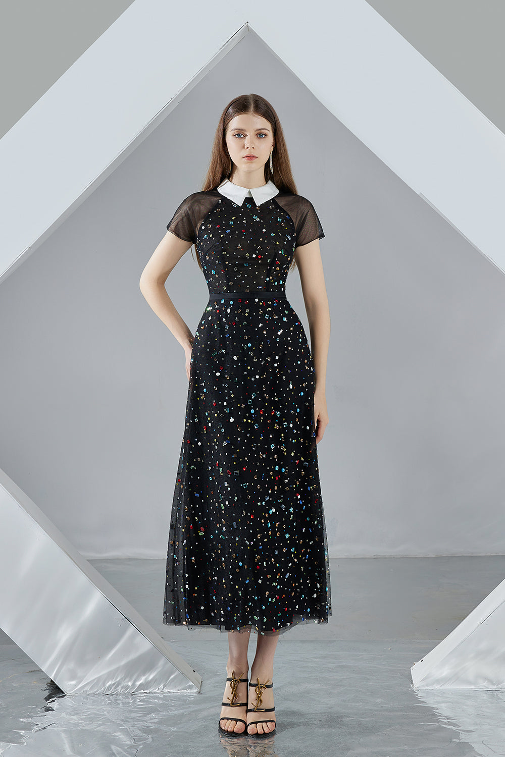 Women's Christina A-line Short Sleeved Mesh Sheer Midi Dress S/M/L/XL Black Happy Clothing Women's Christina A-line Short Sleeved Mesh Sheer Midi Dress S/M/L/XL Black Happy Clothing
