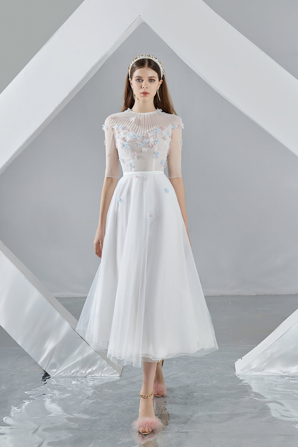Ashlyn A-line Round Neck Organza Midi Dress Ashlyn A-line Round Neck Organza Midi Dress