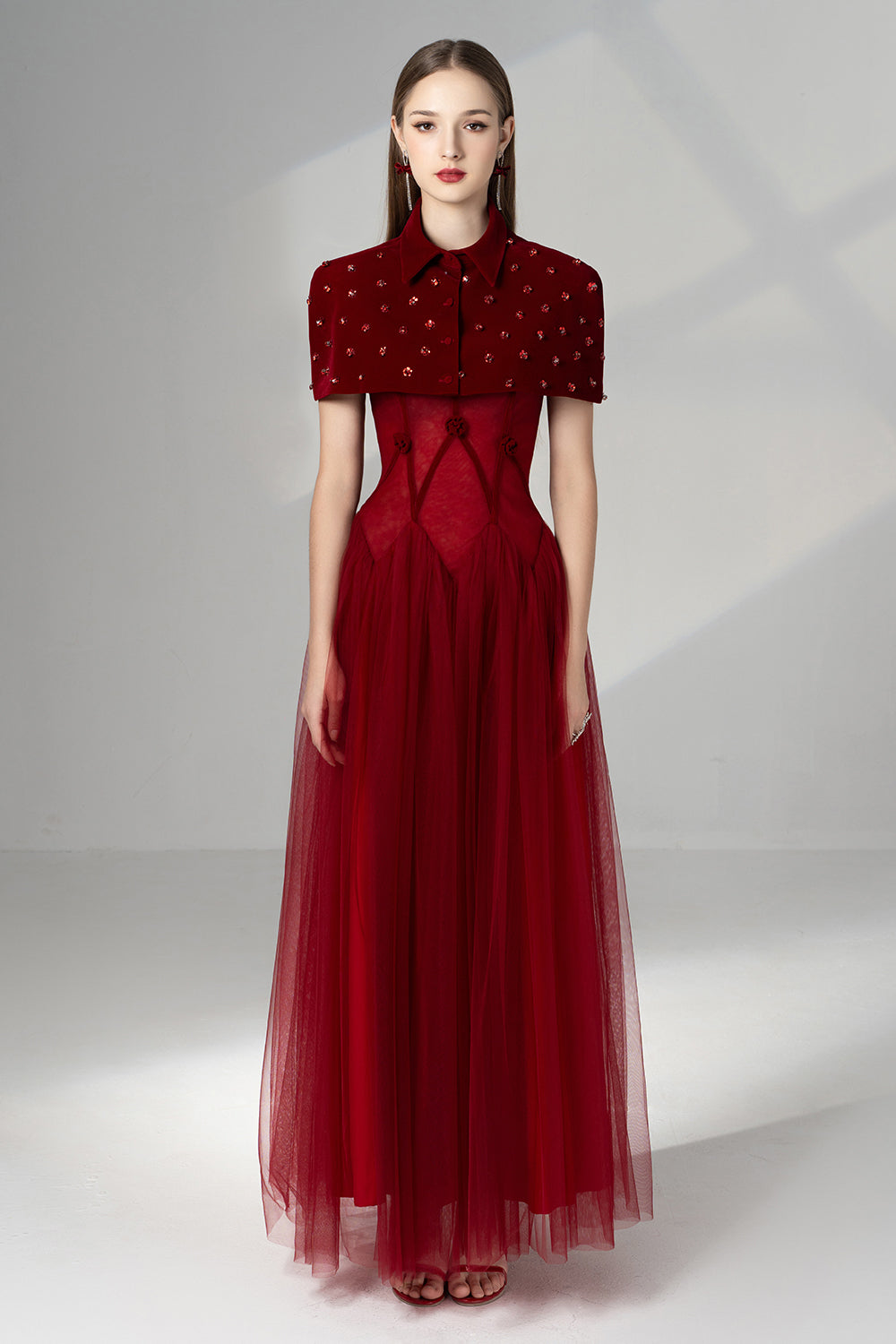 Women's Gemini Drop Waist Cape Shoulder Mesh Maxi Set XS/S/M/L/XL Red Happy Clothing Women's Gemini Drop Waist Cape Shoulder Mesh Maxi Set XS/S/M/L/XL Red Happy Clothing