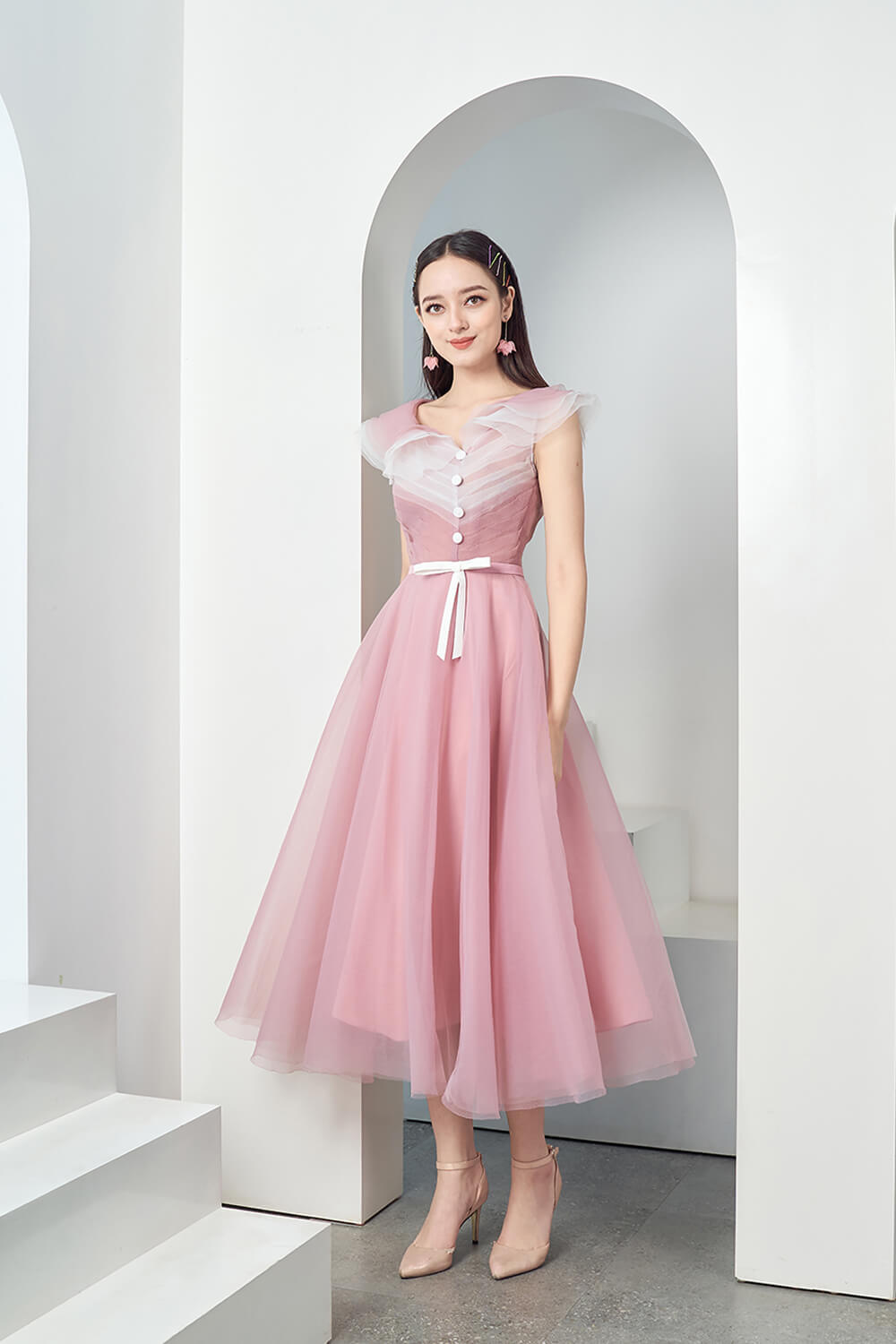 Baskom Ruffle Neckline Dress
