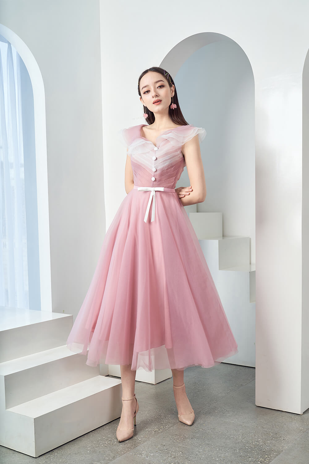 Baskom Ruffle Neckline Dress
