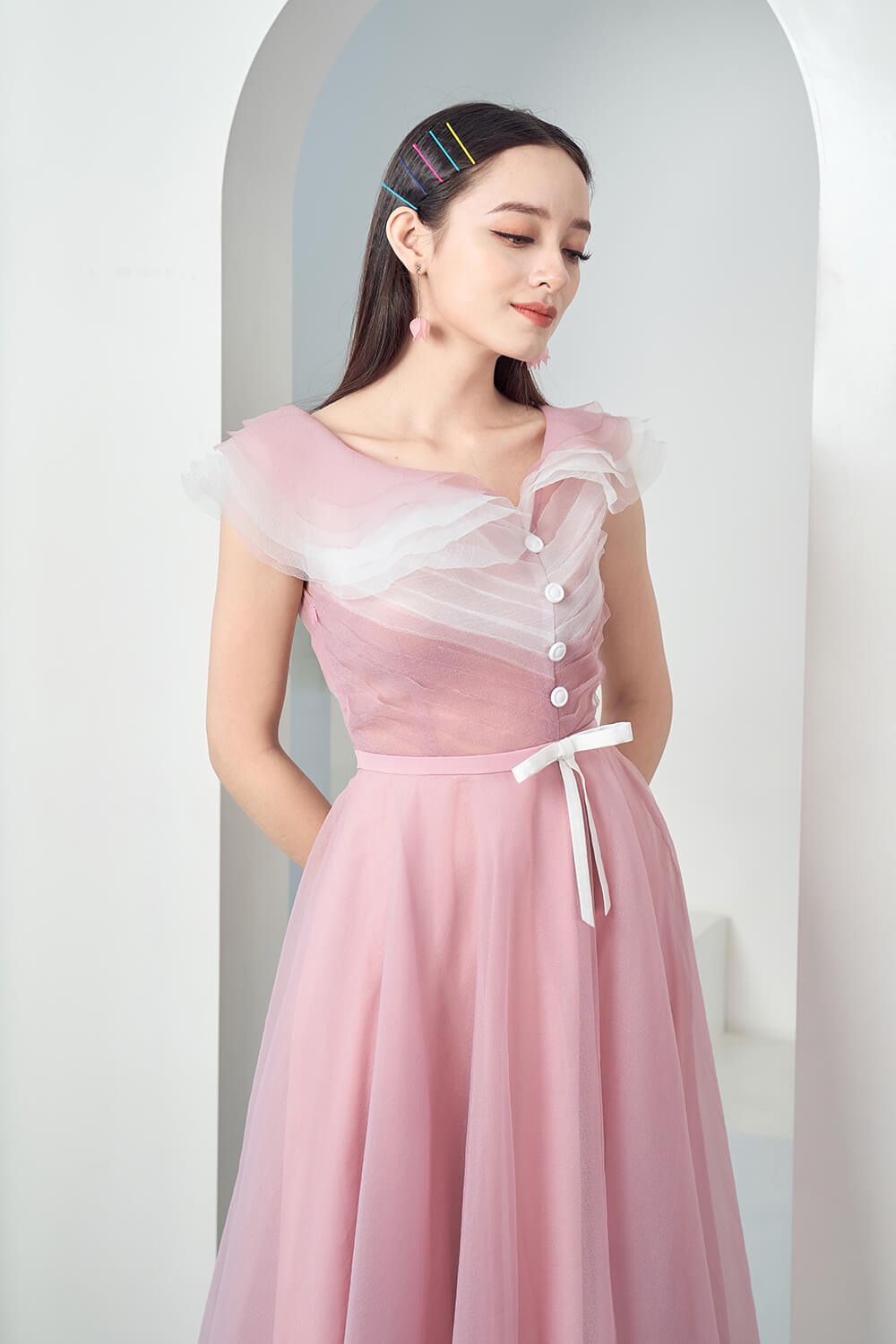 Baskom Ruffle Neckline Dress