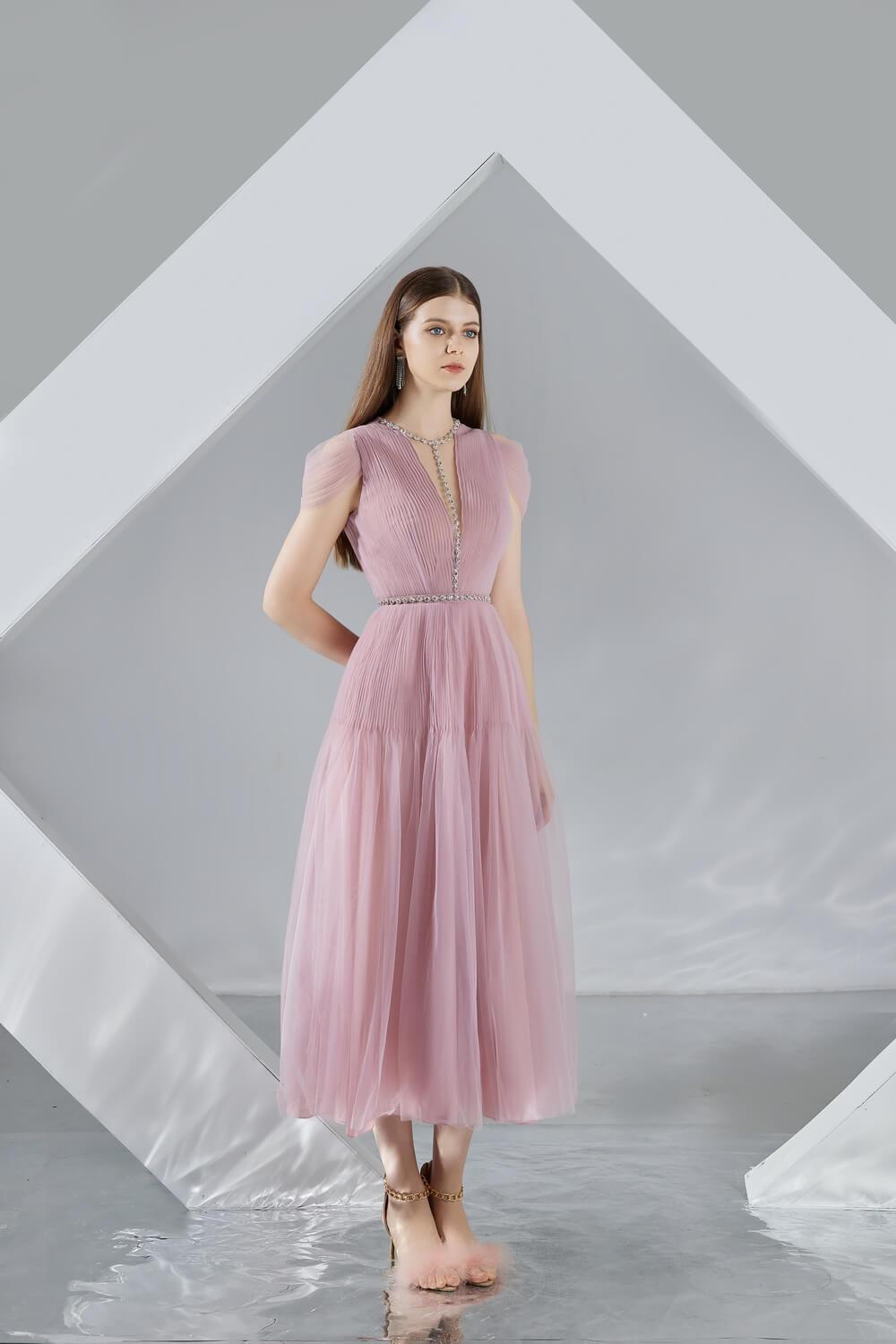 Florence A-line Puffy Sleeved Organza Midi Dress
