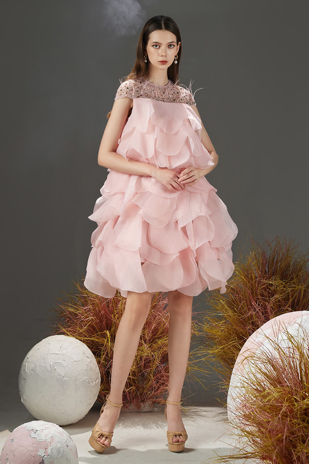 Women's Jenny Layered Round Neck Organza Knee-length Dress XS/S/M/L/XL Pink Happy Clothing Women's Jenny Layered Round Neck Organza Knee-length Dress XS/S/M/L/XL Pink Happy Clothing