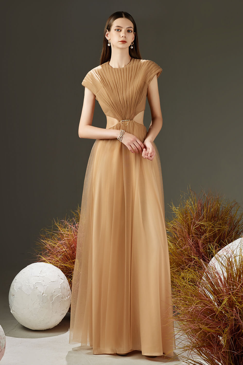 Women's Jensen Pleated Cut-Out Organza Maxi Dress XS/S/M/L/XL Brown – Happy Clothing Women's Jensen Pleated Cut-Out Organza Maxi Dress XS/S/M/L/XL Brown – Happy Clothing