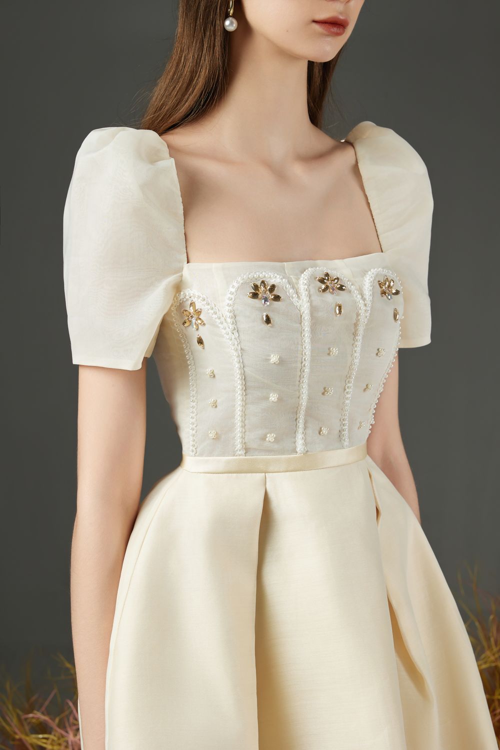 Jovita A-line Puffy Sleeved Organza Mini Dress