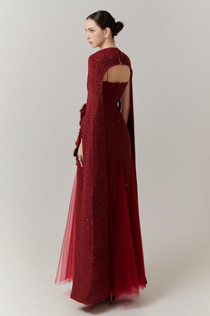 Preston Cape Sleeve Applique Maxi Dress