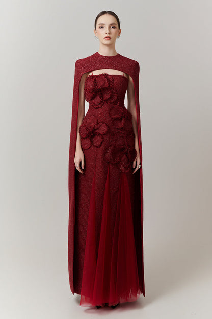 Preston Cape Sleeve Applique Maxi Dress