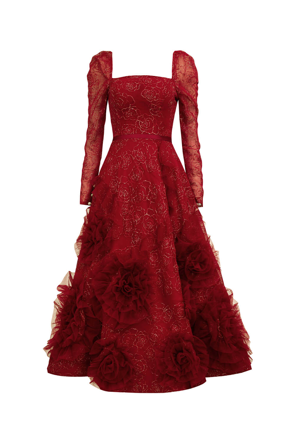 Women's Rosewood Fit and Flare Flower Applique Polyester Midi Dress XXS/XS/S/M/L/XL/XXL/3XL/Customize Red Happy Clothing Women's Rosewood Fit and Flare Flower Applique Polyester Midi Dress XXS/XS/S/M/L/XL/XXL/3XL/Customize Red Happy Clothing