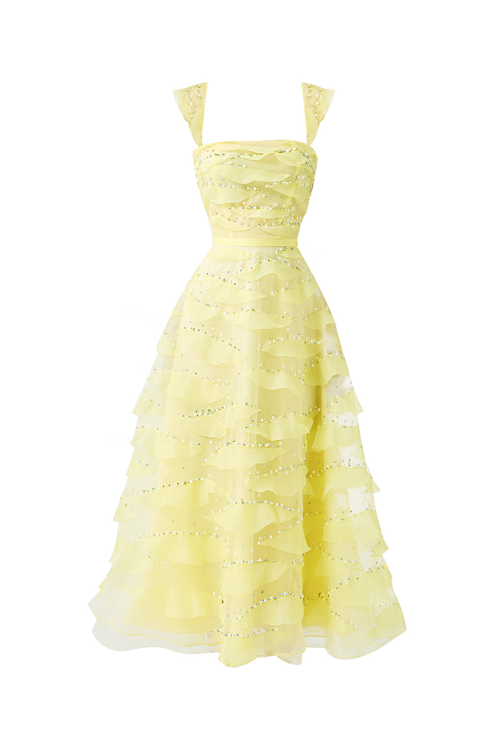 Dillon Fit and Flare Square Neck Organza Midi Dress