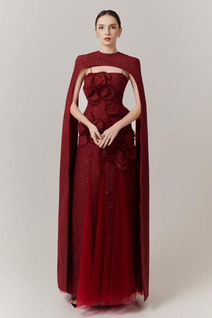 Preston Cape Sleeve Applique Maxi Dress