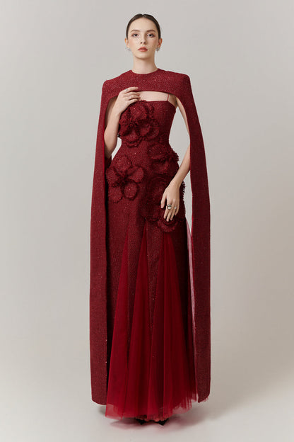 Preston Cape Sleeve Applique Maxi Dress