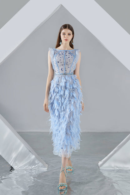 Laurel Straight Boat Neck Organza Midi Dress