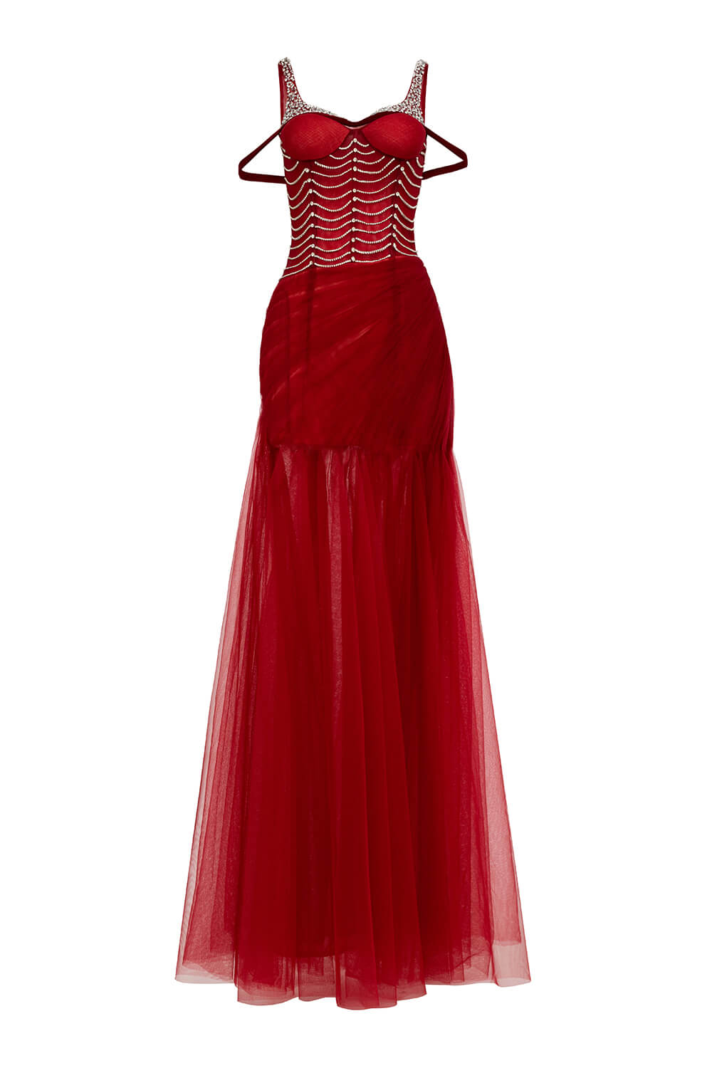 Aureate Drop Waist Semi-Heart Neck Polyester Floor Length Dress