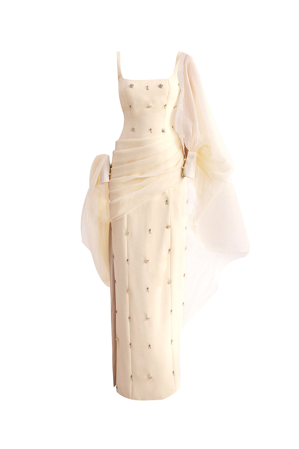 Sylvia Sheath Square Neck Twill Floor Length Dress