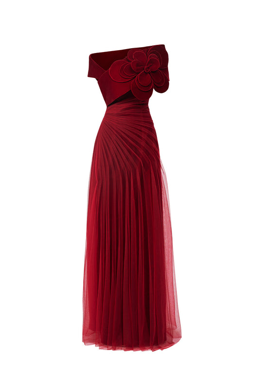 Lester A-line Side Pleated Polyester Floor Length Dress