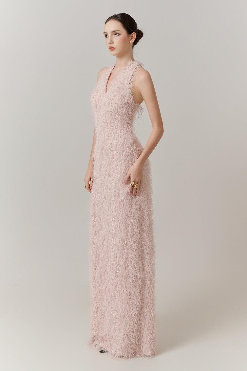 Celeste Halter Feather Maxi Dress