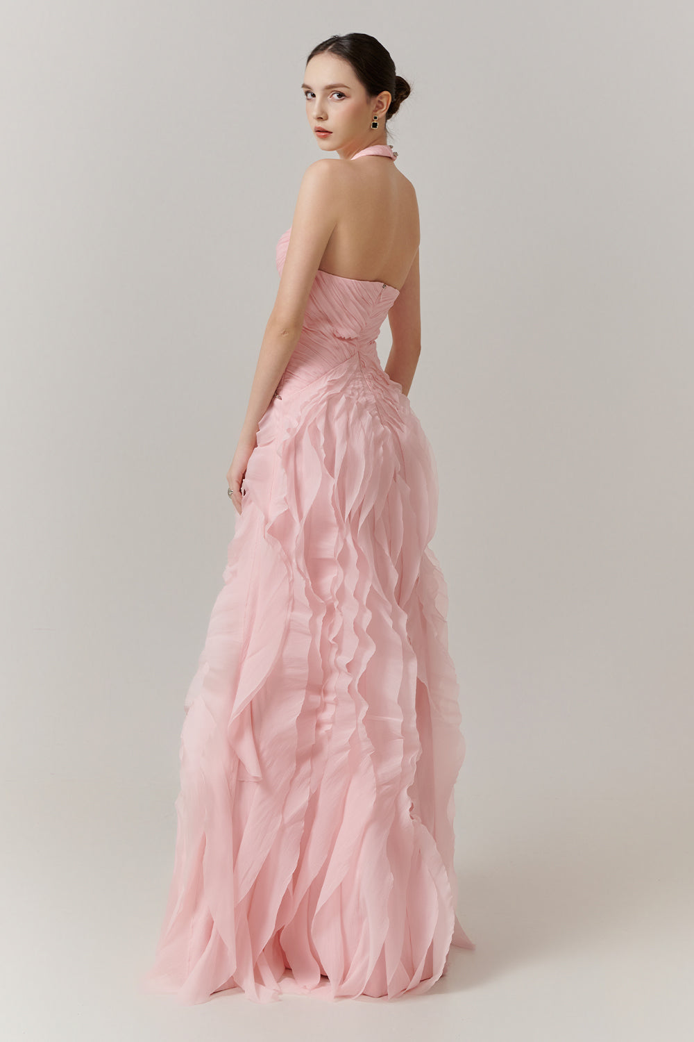 Cascade Halter Ruffle Maxi Dress