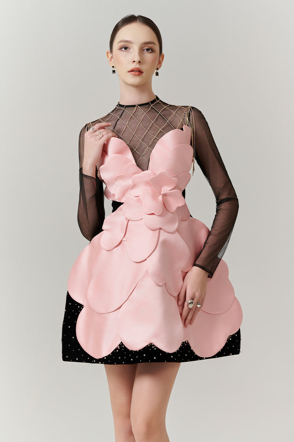 freya mini dress Women's Freya Illusion Chain Mini Dress XXS/XS/S/M/L/XL/XXL/3XL/Customize Black & Candy Pink – Happy Clothing