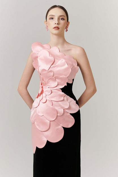 Vera Asymmetric Neck Applique Maxi Dress