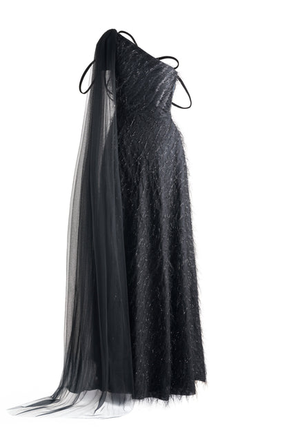 Delaney A-line One Shoulder Organza Maxi Dress