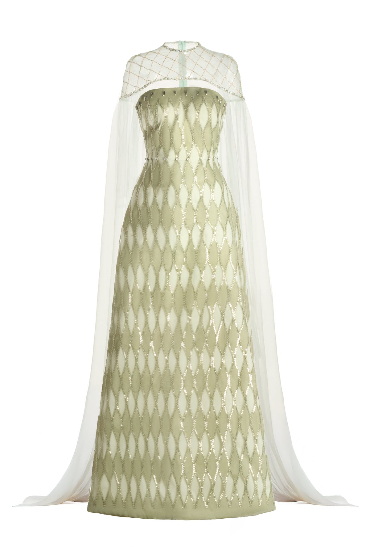 Monica A-line Cape Shoulder Mesh Maxi Set
