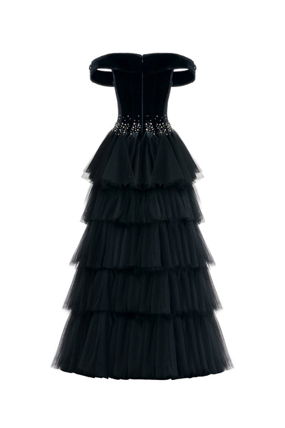 Paige Layered Off-Shoulder Organza Maxi Dress