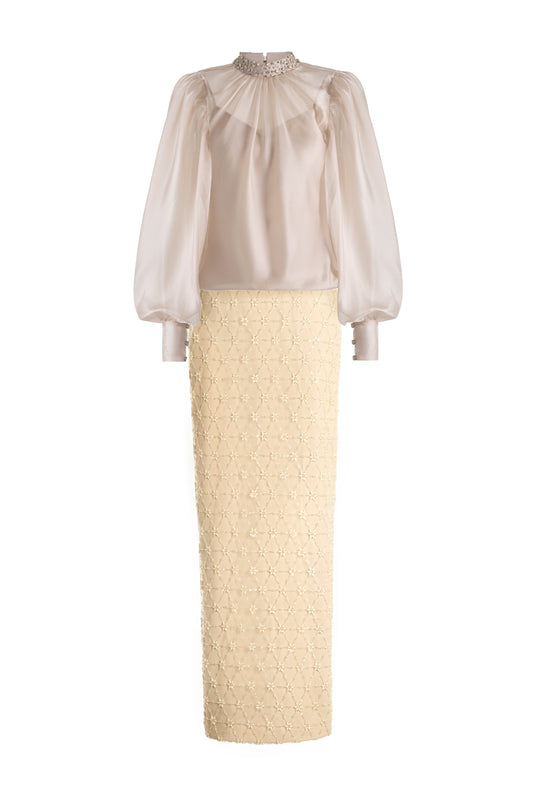 Dylan Sheath Puffy Sleeved Polyester Maxi Set