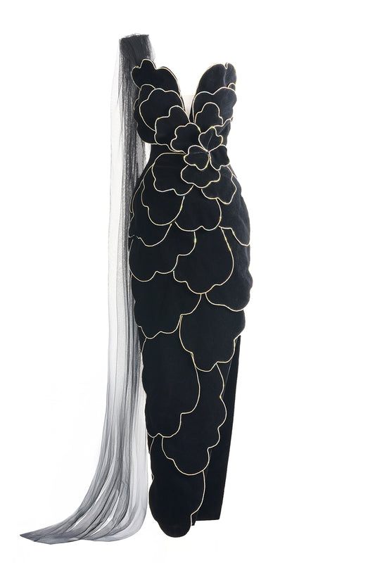 Baylor Pegged Sweetheart Neck Velvet Maxi Dress