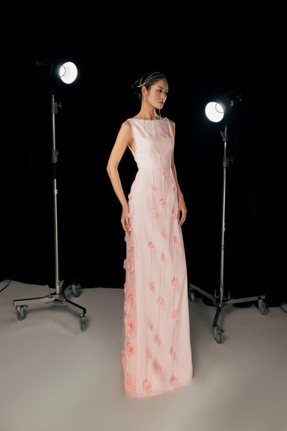 Women's Juarez A-line Boat Neck Mesh Silk Floor Length Dress XS/S/M/L/XL Pink Happy Clothing Women's Juarez A-line Boat Neck Mesh Silk Floor Length Dress XS/S/M/L/XL Pink Happy Clothing
