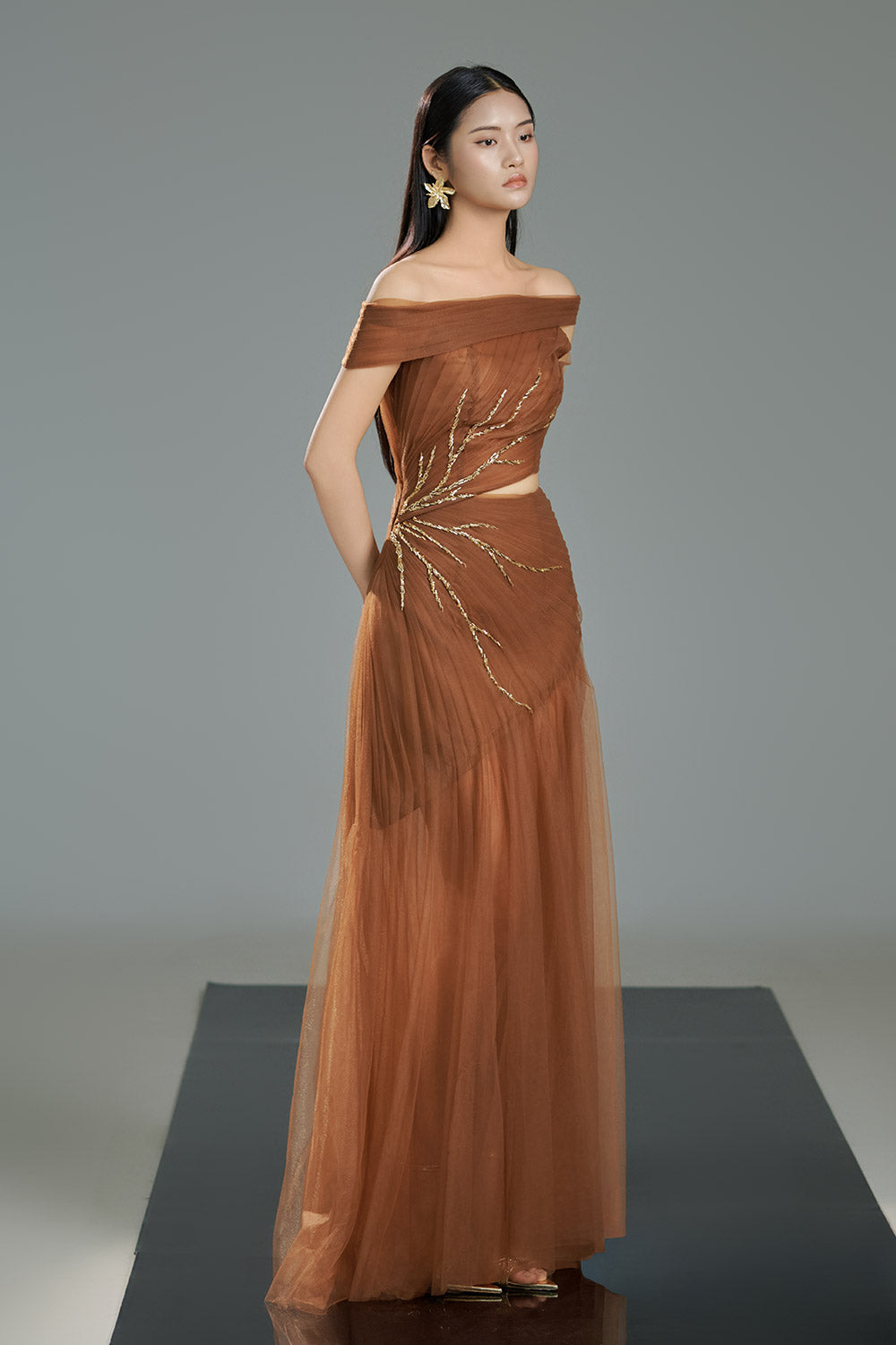 Sullivan A-line Cut-Out Polyester Floor Length Dress