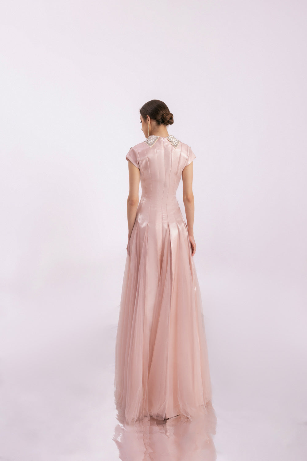 Crane Gored Stone Mesh Silk Floor Length Dress