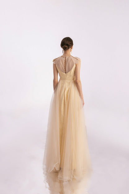 Arabella A-line Gathered Mesh Silk Floor Length Dress