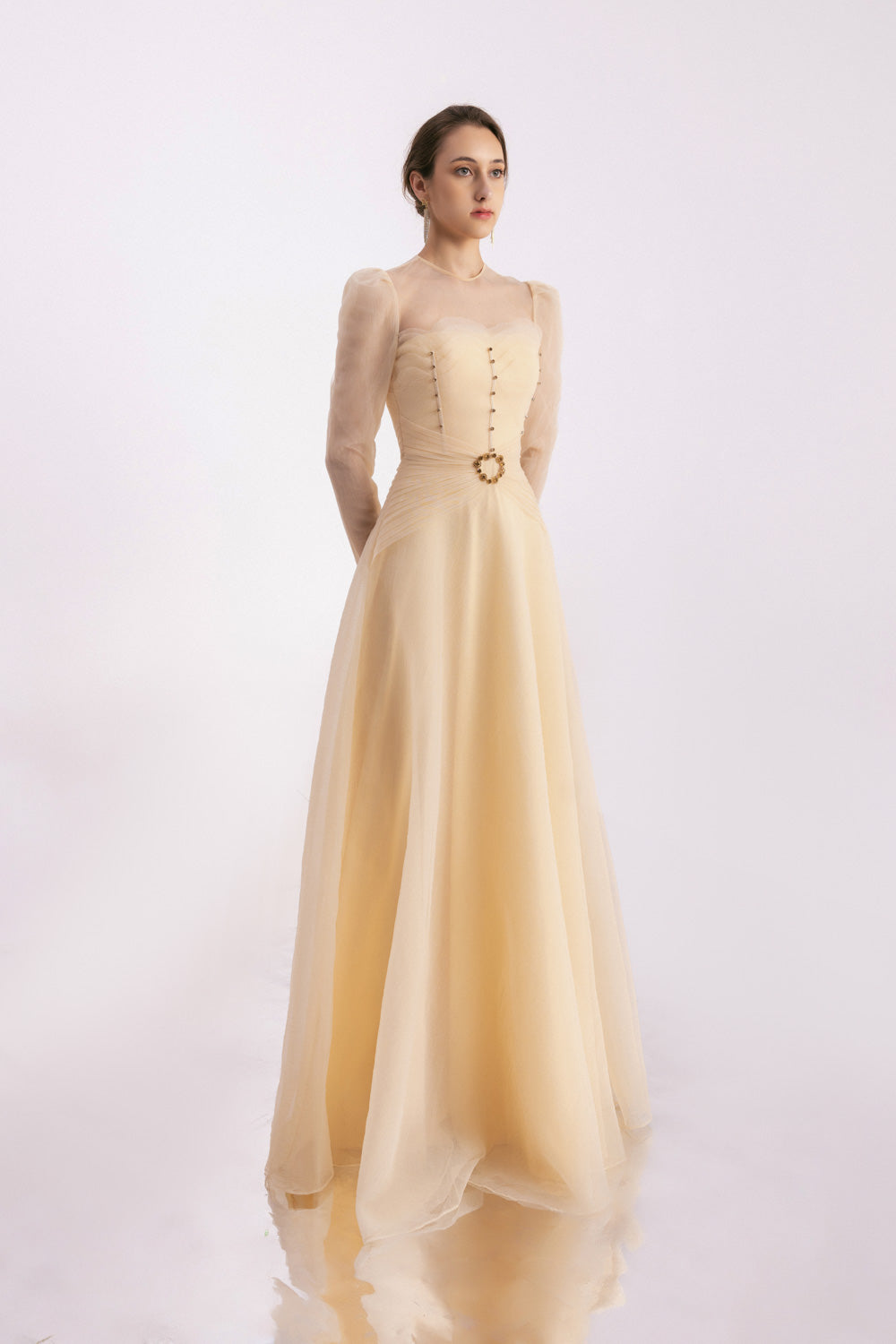 Judith A-line Draped Mesh Silk Floor Length Dress