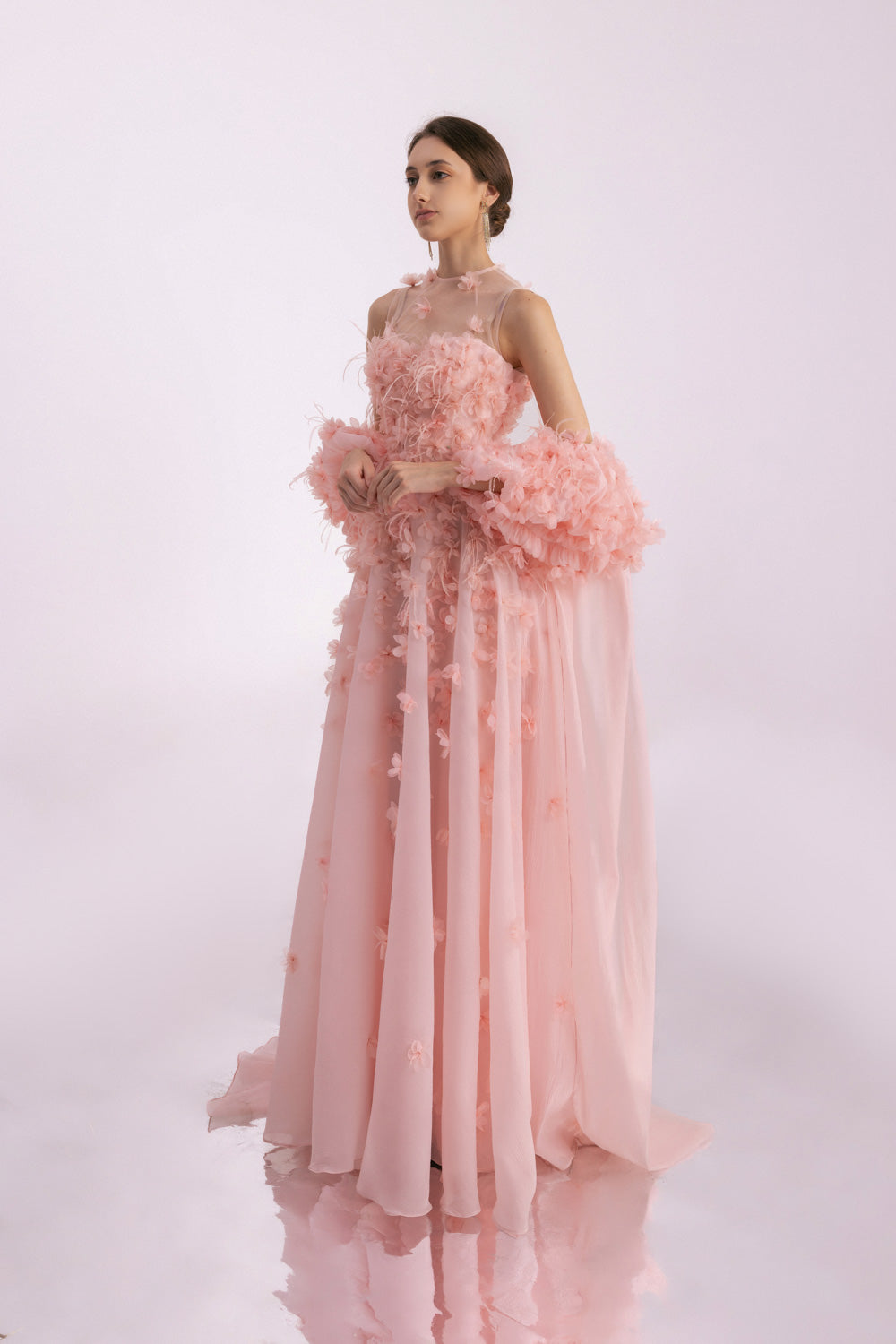 Novak Ball Gown Flower Applique Silk Organza Floor Length Dress