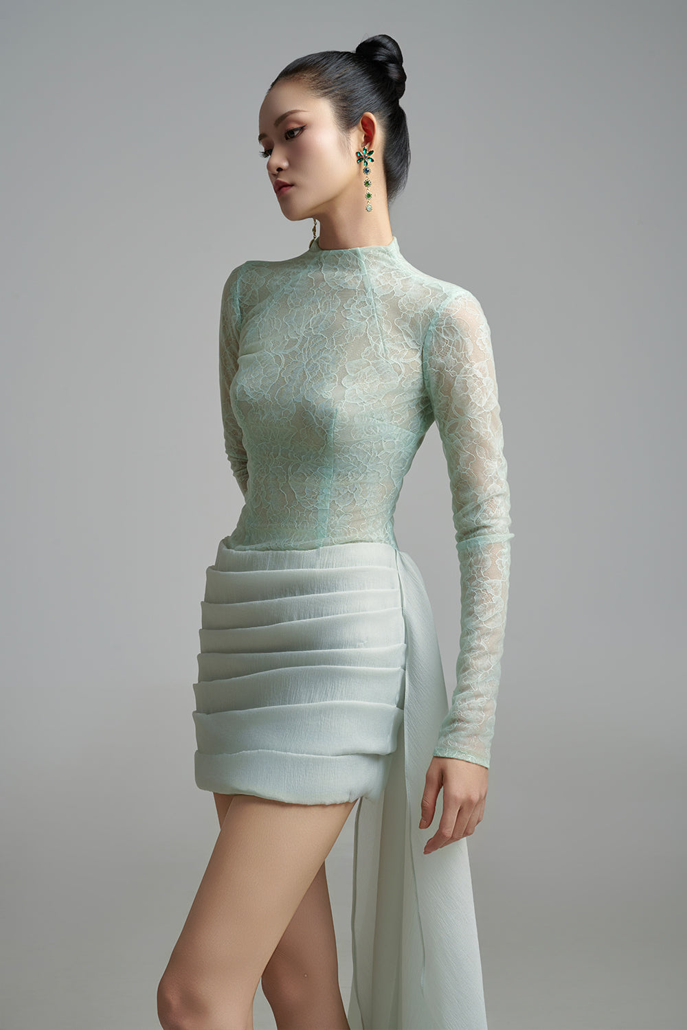 Loretta Bodycon Extended Flap Organza Maxi Dress