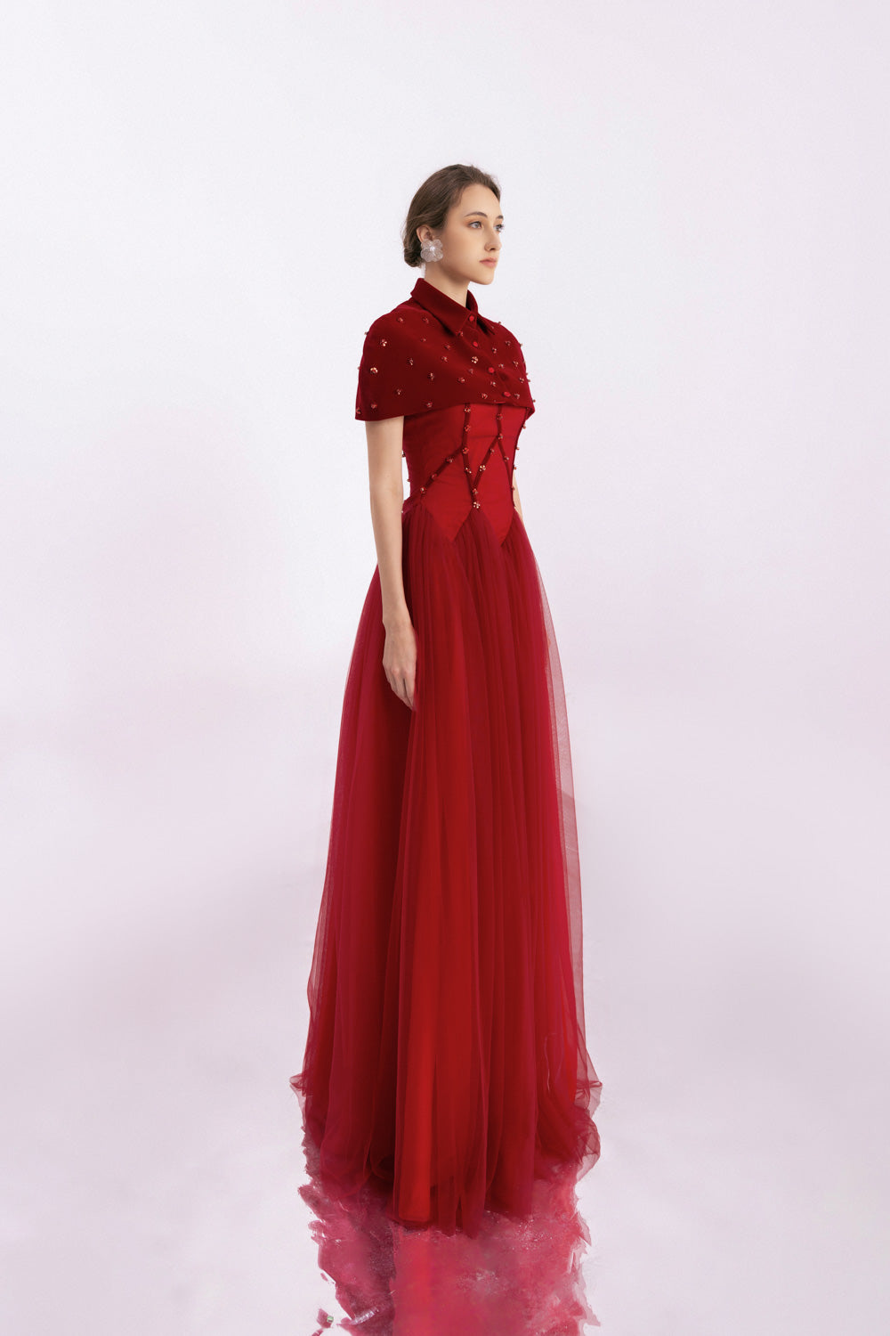 Grayson Gathered Collared Neck Twill Floor Length Set